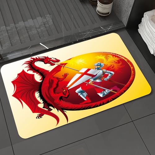 KDWJS Badematte rutschfest Super Absorbierende Badezimmerteppich,Waschbar Duschvorleger,Badewannen undBadezimmer,Legendäre Kampfszene, EIN finsterer roter Drache mit Schild und Ritter in Ei,40x60 cm KDWJS Badematte rutschfest Super Absorbierende Badezimmerteppich,Waschbar Duschvorleger,Badewannen undBadezimmer,Legendäre Kampfszene, EIN finsterer roter Drache mit Schild und Ritter in Ei,40x60 cm von KDWJS