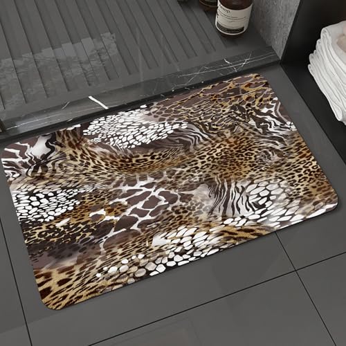 KDWJS Badematte rutschfest Super Absorbierende Badezimmerteppich,Waschbar Duschvorleger,Badewannen undBadezimmer,Leopard und Zebra Tiger Krokodil Tierhaut Design,40x60 cm von KDWJS