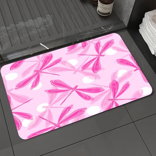 KDWJS Badematte rutschfest Super Absorbierende Badezimmerteppich,Waschbar Duschvorleger,Badewannen undBadezimmer,Libellen-Design, rosa Libellen-Wiederholungsdesign auf rosa-weißem Punkthint,40x60 cm KDWJS Badematte rutschfest Super Absorbierende Badezimmerteppich,Waschbar Duschvorleger,Badewannen undBadezimmer,Libellen-Design, rosa Libellen-Wiederholungsdesign auf rosa-weißem Punkthint,40x60 cm von KDWJS