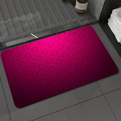 KDWJS Badematte rutschfest Super Absorbierende Badezimmerteppich,Waschbar Duschvorleger,Badewannen undBadezimmer,Magenta abstrakt gestreiftes strukturiertes geometrisches Muster,40x60 cm von KDWJS