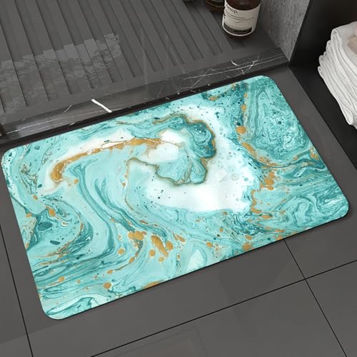 KDWJS Badematte rutschfest Super Absorbierende Badezimmerteppich,Waschbar Duschvorleger,Badewannen undBadezimmer,Marmor in Türkis und Gold auf weißem Papier,40x60 cm von KDWJS
