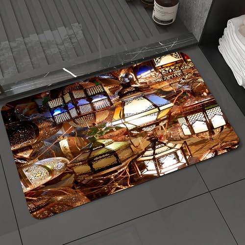 KDWJS Badematte rutschfest Super Absorbierende Badezimmerteppich,Waschbar Duschvorleger,Badewannen undBadezimmer,Marokkanische, arabische Laternen Souk Abend Kultur Historisc,40x60 cm von KDWJS