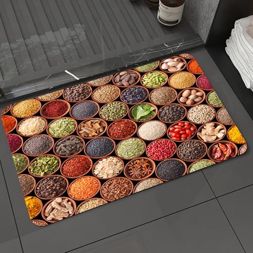 KDWJS Badematte rutschfest Super Absorbierende Badezimmerteppich,Waschbar Duschvorleger,Badewannen undBadezimmer,Moderne, frische Bio-Kräuter und Gewürze,40x60 cm von KDWJS