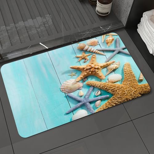 KDWJS Badematte rutschfest Super Absorbierende Badezimmerteppich,Waschbar Duschvorleger,Badewannen undBadezimmer,Muschel Seestern Muschel Muschel Türkis Holzbrett Frisches Ozean Design,40x60 cm KDWJS Badematte rutschfest Super Absorbierende Badezimmerteppich,Waschbar Duschvorleger,Badewannen undBadezimmer,Muschel Seestern Muschel Muschel Türkis Holzbrett Frisches Ozean Design,40x60 cm von KDWJS