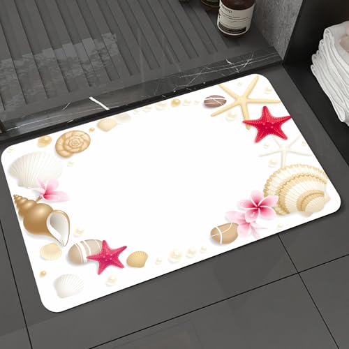 KDWJS Badematte rutschfest Super Absorbierende Badezimmerteppich,Waschbar Duschvorleger,Badewannen undBadezimmer,Muscheln, Seesterne und Blumenküsten, Strand mit Meereselementen und Blumen,40x60 cm KDWJS Badematte rutschfest Super Absorbierende Badezimmerteppich,Waschbar Duschvorleger,Badewannen undBadezimmer,Muscheln, Seesterne und Blumenküsten, Strand mit Meereselementen und Blumen,40x60 cm von KDWJS