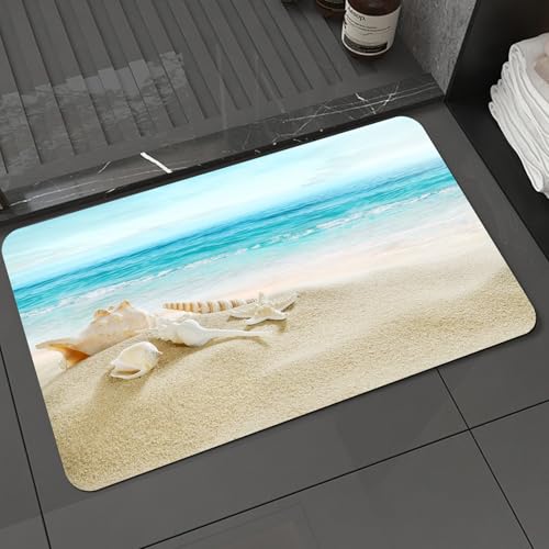 KDWJS Badematte rutschfest Super Absorbierende Badezimmerteppich,Waschbar Duschvorleger,Badewannen undBadezimmer,Muscheln und Seesterne am ruhigen Strand, Meeresschätze am Strand, Muscheln,40x60 cm KDWJS Badematte rutschfest Super Absorbierende Badezimmerteppich,Waschbar Duschvorleger,Badewannen undBadezimmer,Muscheln und Seesterne am ruhigen Strand, Meeresschätze am Strand, Muscheln,40x60 cm von KDWJS