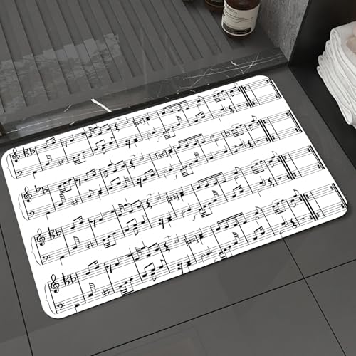 KDWJS Badematte rutschfest Super Absorbierende Badezimmerteppich,Waschbar Duschvorleger,Badewannen undBadezimmer,Musik, Musiknoten auf dem Notenschlüssel, Illustration, atives Modell, Kunst,40x60 cm von KDWJS