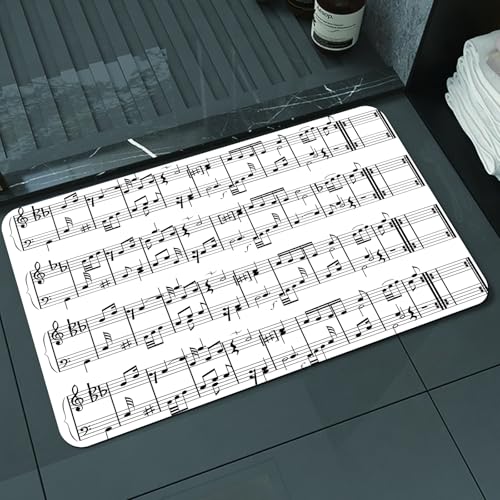 KDWJS Badematte rutschfest Super Absorbierende Badezimmerteppich,Waschbar Duschvorleger,Badewannen undBadezimmer,Musik, Musiknoten auf dem Notenschlüssel, Illustration, künstlerischer Muste,40x60 cm von KDWJS