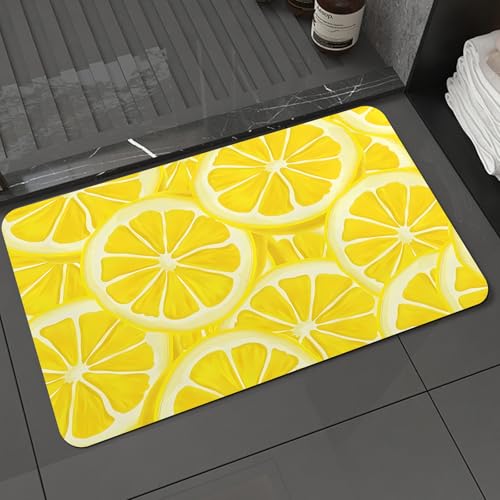 KDWJS Badematte rutschfest Super Absorbierende Badezimmerteppich,Waschbar Duschvorleger,Badewannen undBadezimmer,Nahaufnahme der geschnittenen gelben Zitrone Hintergrundtextur,40x60 cm von KDWJS