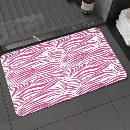KDWJS Badematte rutschfest Super Absorbierende Badezimmerteppich,Waschbar Duschvorleger,Badewannen undBadezimmer,Nahtlose Musterung der Tierfellstruktur, Illustration in rosa Zebraform,40x60 cm von KDWJS