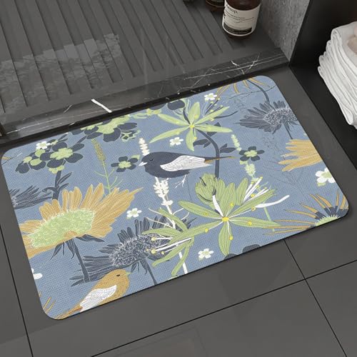 KDWJS Badematte rutschfest Super Absorbierende Badezimmerteppich,Waschbar Duschvorleger,Badewannen undBadezimmer,Nahtloser Hintergrund von Vögeln und Pflanzen,40x60 cm von KDWJS