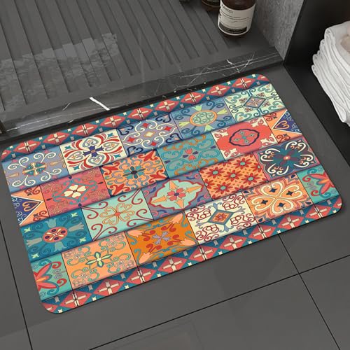 KDWJS Badematte rutschfest Super Absorbierende Badezimmerteppich,Waschbar Duschvorleger,Badewannen undBadezimmer,Nahtloses Muster mit portugiesischen Fliesen im Talavera-Stil. Azulejo marok,40x60 cm von KDWJS