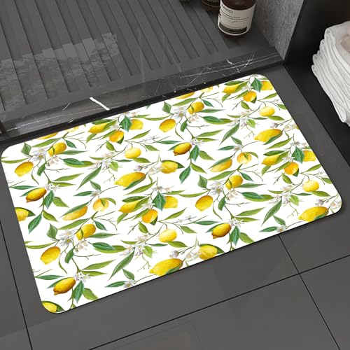 KDWJS Badematte rutschfest Super Absorbierende Badezimmerteppich,Waschbar Duschvorleger,Badewannen undBadezimmer,Natur, blühende Zitrone. Gehölzpflanze. Romantik. Lebensraum. Zitrusfrüchte.,40x60 cm von KDWJS