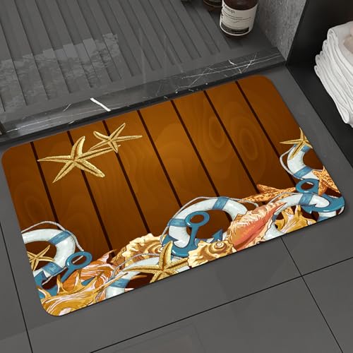 KDWJS Badematte rutschfest Super Absorbierende Badezimmerteppich,Waschbar Duschvorleger,Badewannen undBadezimmer,Nautische Dekoration, Holzbrettoberfläche dekoriert mit Muscheln, Seesternen,40x60 cm KDWJS Badematte rutschfest Super Absorbierende Badezimmerteppich,Waschbar Duschvorleger,Badewannen undBadezimmer,Nautische Dekoration, Holzbrettoberfläche dekoriert mit Muscheln, Seesternen,40x60 cm von KDWJS
