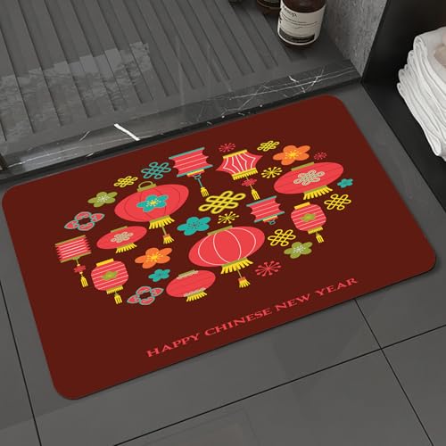 KDWJS Badematte rutschfest Super Absorbierende Badezimmerteppich,Waschbar Duschvorleger,Badewannen undBadezimmer,Neujahrsfeier, lebhaft dargestellte rote Laternen und dekorative Muster auf,40x60 cm KDWJS Badematte rutschfest Super Absorbierende Badezimmerteppich,Waschbar Duschvorleger,Badewannen undBadezimmer,Neujahrsfeier, lebhaft dargestellte rote Laternen und dekorative Muster auf,40x60 cm von KDWJS