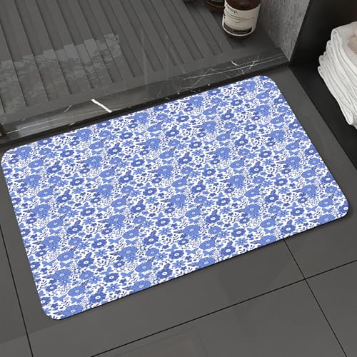 KDWJS Badematte rutschfest Super Absorbierende Badezimmerteppich,Waschbar Duschvorleger,Badewannen undBadezimmer,Niederländische Blumen im Delfter Stil im Doodle-Stil, abstrakte Blütenblätt,40x60 cm von KDWJS
