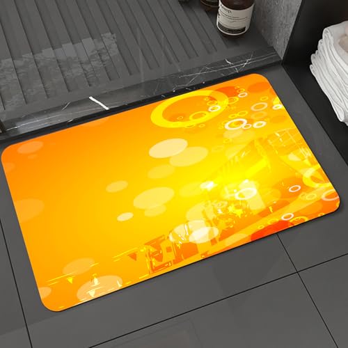 KDWJS Badematte rutschfest Super Absorbierende Badezimmerteppich,Waschbar Duschvorleger,Badewannen undBadezimmer,Orange, abstrakte Komposition mit Kreisen, Tupfen,40x60 cm von KDWJS