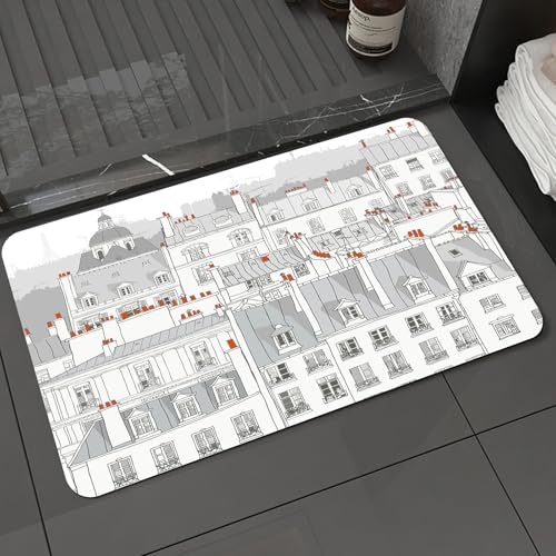 KDWJS Badematte rutschfest Super Absorbierende Badezimmerteppich,Waschbar Duschvorleger,Badewannen undBadezimmer,Pariser Dekor, Luftbild-Illustration von Dächern und Dachböden des Pariser S,40x60 cm KDWJS Badematte rutschfest Super Absorbierende Badezimmerteppich,Waschbar Duschvorleger,Badewannen undBadezimmer,Pariser Dekor, Luftbild-Illustration von Dächern und Dachböden des Pariser S,40x60 cm von KDWJS