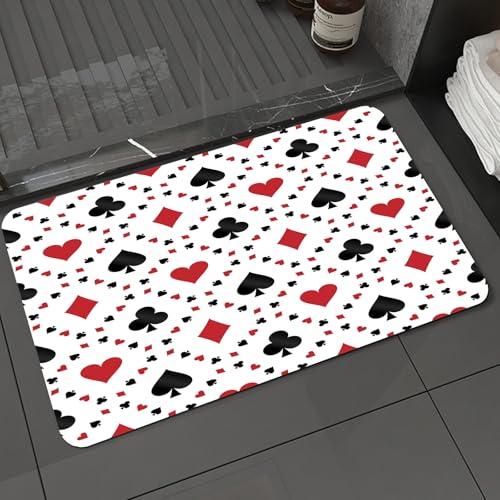 KDWJS Badematte rutschfest Super Absorbierende Badezimmerteppich,Waschbar Duschvorleger,Badewannen undBadezimmer,Pokerkarten, eine Reihe von roten und schwarzen Spielkartensymbol-Designmust,40x60 cm von KDWJS