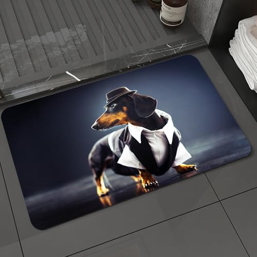KDWJS Badematte rutschfest Super Absorbierende Badezimmerteppich,Waschbar Duschvorleger,Badewannen undBadezimmer,Porträt eines Dackels schwarz und braun gekleidet in einem eleganten Anzug u,40x60 cm von KDWJS