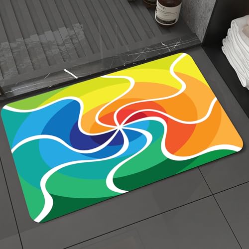 KDWJS Badematte rutschfest Super Absorbierende Badezimmerteppich,Waschbar Duschvorleger,Badewannen undBadezimmer,Psychedelische Regenbogenfarbene Gradienten-Spiralrose-Windanzeige,40x60 cm von KDWJS