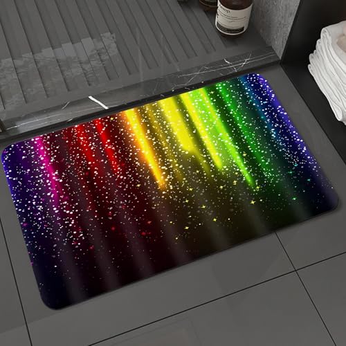 KDWJS Badematte rutschfest Super Absorbierende Badezimmerteppich,Waschbar Duschvorleger,Badewannen undBadezimmer,Regenbogenfarbene Sternenlichtstreifen, Leuchtend bunter Sternenregen-Effekt,40x60 cm von KDWJS