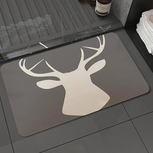 KDWJS Badematte rutschfest Super Absorbierende Badezimmerteppich,Waschbar Duschvorleger,Badewannen undBadezimmer,Rehkitzporträt mit Hörnern isoliert auf weißem Hintergrund. Vektorillustrati,40x60 cm von KDWJS