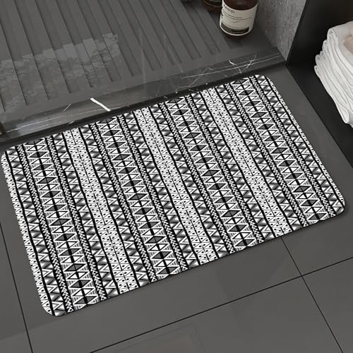 KDWJS Badematte rutschfest Super Absorbierende Badezimmerteppich,Waschbar Duschvorleger,Badewannen undBadezimmer,Retro, Ethno Boho Aztekenmuster in schwarz-weiß mit Western NATI,40x60 cm von KDWJS