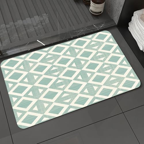 KDWJS Badematte rutschfest Super Absorbierende Badezimmerteppich,Waschbar Duschvorleger,Badewannen undBadezimmer,Retro Pastell Diamant türkis geometrische Formen,40x60 cm KDWJS Badematte rutschfest Super Absorbierende Badezimmerteppich,Waschbar Duschvorleger,Badewannen undBadezimmer,Retro Pastell Diamant türkis geometrische Formen,40x60 cm von KDWJS