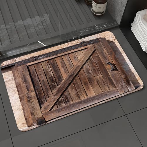 KDWJS Badematte rutschfest Super Absorbierende Badezimmerteppich,Waschbar Duschvorleger,Badewannen undBadezimmer,Rustikale Schiebetür, gealtert mit rustikaler Textur Authentischer Architekt,40x60 cm von KDWJS