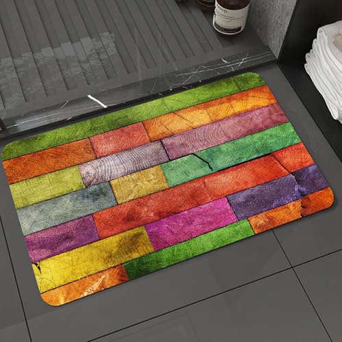 KDWJS Badematte rutschfest Super Absorbierende Badezimmerteppich,Waschbar Duschvorleger,Badewannen undBadezimmer,Rustikales, lebendig gefärbtes Bild Einer vertikalen Säule aus Mehreren glei,40x60 cm von KDWJS