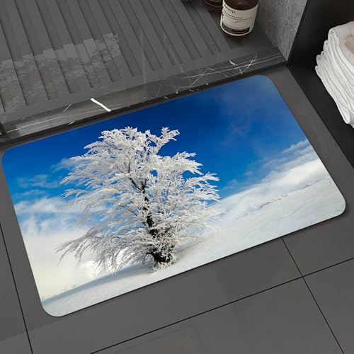 KDWJS Badematte rutschfest Super Absorbierende Badezimmerteppich,Waschbar Duschvorleger,Badewannen undBadezimmer,Schöne Aussicht im Schnee, EIN mit kaltem Frost bedeckter Baum Steht auf EIN,40x60 cm von KDWJS