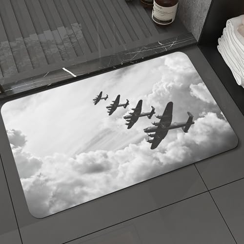 KDWJS Badematte rutschfest Super Absorbierende Badezimmerteppich,Waschbar Duschvorleger,Badewannen undBadezimmer,Schwarz-weißes Retro-Bild von Lancaster-Bombern aus der Luftschlacht um ENGL,40x60 cm von KDWJS