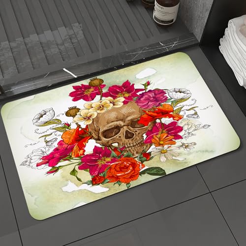 KDWJS Badematte rutschfest Super Absorbierende Badezimmerteppich,Waschbar Duschvorleger,Badewannen undBadezimmer,Skelett, EIN mit verschiedenen bunten Blumen geschmückter Totenkopf erzeugt,40x60 cm KDWJS Badematte rutschfest Super Absorbierende Badezimmerteppich,Waschbar Duschvorleger,Badewannen undBadezimmer,Skelett, EIN mit verschiedenen bunten Blumen geschmückter Totenkopf erzeugt,40x60 cm von KDWJS