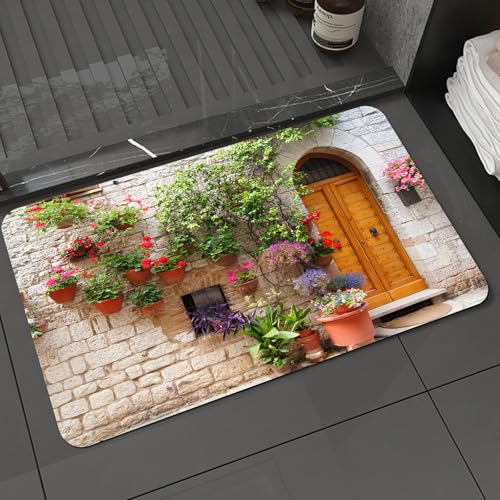 KDWJS Badematte rutschfest Super Absorbierende Badezimmerteppich,Waschbar Duschvorleger,Badewannen undBadezimmer,Steinmauer und üppige Blumentöpfe, Außenwand Holztür, Blumen auf Steinmauer,40x60 cm KDWJS Badematte rutschfest Super Absorbierende Badezimmerteppich,Waschbar Duschvorleger,Badewannen undBadezimmer,Steinmauer und üppige Blumentöpfe, Außenwand Holztür, Blumen auf Steinmauer,40x60 cm von KDWJS