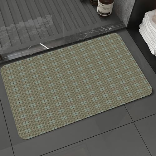 KDWJS Badematte rutschfest Super Absorbierende Badezimmerteppich,Waschbar Duschvorleger,Badewannen undBadezimmer,Tartan, schottischen Stil Ornament Tartan Fliesen in Pastelltönen geometrisc,40x60 cm von KDWJS