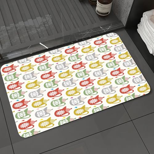 KDWJS Badematte rutschfest Super Absorbierende Badezimmerteppich,Waschbar Duschvorleger,Badewannen undBadezimmer,Teekuchen, mehrfarbige Teekanne im Cartoon-Stil, Tee, farbige Teekanne, Teem,40x60 cm von KDWJS