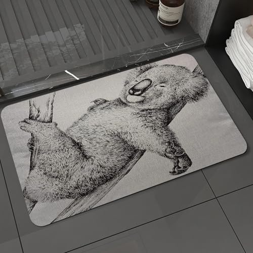 KDWJS Badematte rutschfest Super Absorbierende Badezimmerteppich,Waschbar Duschvorleger,Badewannen undBadezimmer,Tier, schwarz-weiß Gravur Design Koala Illustration,40x60 cm von KDWJS