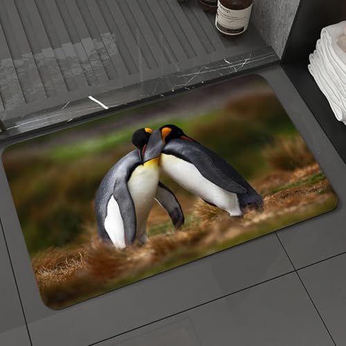 KDWJS Badematte rutschfest Super Absorbierende Badezimmerteppich,Waschbar Duschvorleger,Badewannen undBadezimmer,Tierpaar Pinguin kuscheln in der Wilden Natur EIN,40x60 cm von KDWJS