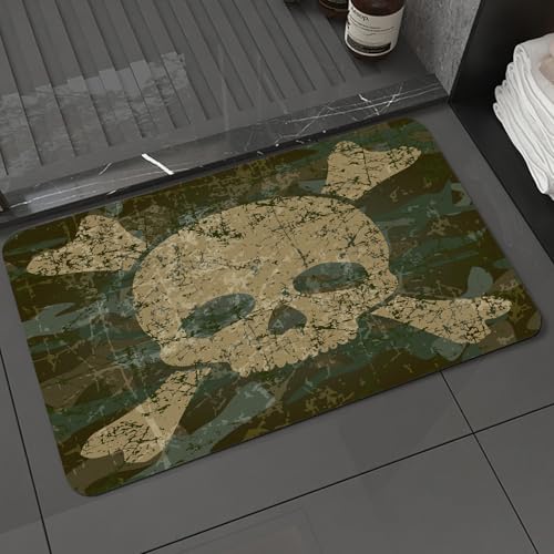 KDWJS Badematte rutschfest Super Absorbierende Badezimmerteppich,Waschbar Duschvorleger,Badewannen undBadezimmer,Totenkopf-Umrissstruktur auf Camouflage-Hintergrund, Warnung vor Gefahr,40x60 cm KDWJS Badematte rutschfest Super Absorbierende Badezimmerteppich,Waschbar Duschvorleger,Badewannen undBadezimmer,Totenkopf-Umrissstruktur auf Camouflage-Hintergrund, Warnung vor Gefahr,40x60 cm von KDWJS