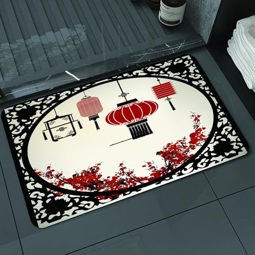KDWJS Badematte rutschfest Super Absorbierende Badezimmerteppich,Waschbar Duschvorleger,Badewannen undBadezimmer,Traditionelles chinesisches Dekor: Rote Laternen und blühende Pflaumen in Ei,40x60 cm KDWJS Badematte rutschfest Super Absorbierende Badezimmerteppich,Waschbar Duschvorleger,Badewannen undBadezimmer,Traditionelles chinesisches Dekor: Rote Laternen und blühende Pflaumen in Ei,40x60 cm von KDWJS