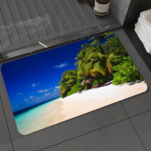KDWJS Badematte rutschfest Super Absorbierende Badezimmerteppich,Waschbar Duschvorleger,Badewannen undBadezimmer,Tropische Sandstrandküste und exotische Bäume Malediven Paradies surreale La,40x60 cm KDWJS Badematte rutschfest Super Absorbierende Badezimmerteppich,Waschbar Duschvorleger,Badewannen undBadezimmer,Tropische Sandstrandküste und exotische Bäume Malediven Paradies surreale La,40x60 cm von KDWJS