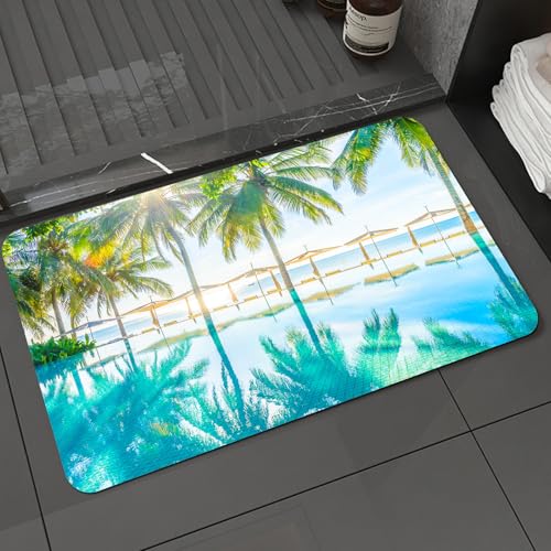 KDWJS Badematte rutschfest Super Absorbierende Badezimmerteppich,Waschbar Duschvorleger,Badewannen undBadezimmer,Tropisches Resort mit glitzerndem Infinity-Pool mit Palmen, Sonne und Meer,40x60 cm KDWJS Badematte rutschfest Super Absorbierende Badezimmerteppich,Waschbar Duschvorleger,Badewannen undBadezimmer,Tropisches Resort mit glitzerndem Infinity-Pool mit Palmen, Sonne und Meer,40x60 cm von KDWJS