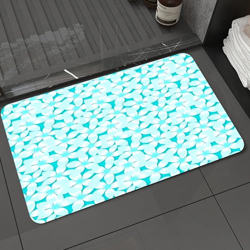 KDWJS Badematte rutschfest Super Absorbierende Badezimmerteppich,Waschbar Duschvorleger,Badewannen undBadezimmer,Türkis, Makro tropischen Hibiskusblütenmuster in Gradienten Hawaiian exotisc,40x60 cm von KDWJS