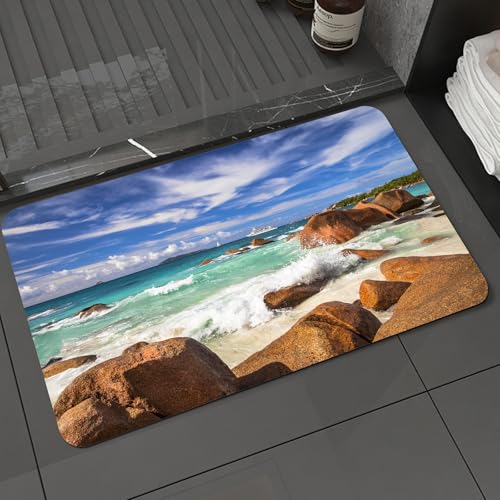KDWJS Badematte rutschfest Super Absorbierende Badezimmerteppich,Waschbar Duschvorleger,Badewannen undBadezimmer,Türkisfarbenes Wasser und felsige Küste, Meereswellen brechen auf tropischen,40x60 cm KDWJS Badematte rutschfest Super Absorbierende Badezimmerteppich,Waschbar Duschvorleger,Badewannen undBadezimmer,Türkisfarbenes Wasser und felsige Küste, Meereswellen brechen auf tropischen,40x60 cm von KDWJS