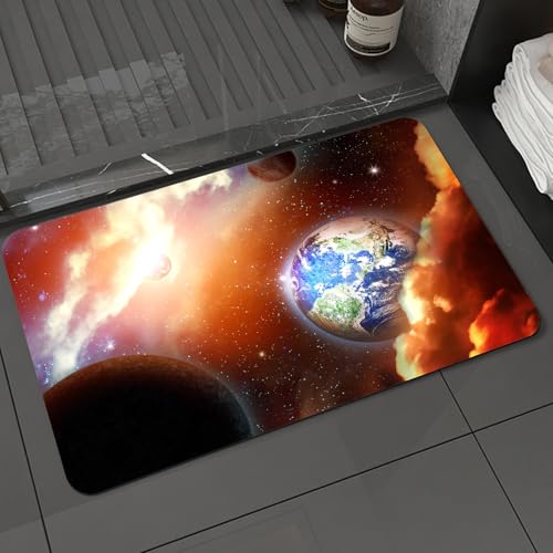 KDWJS Badematte rutschfest Super Absorbierende Badezimmerteppich,Waschbar Duschvorleger,Badewannen undBadezimmer,Universum mit Erde und Anderen Planeten, geheimnisvolle kosmische Landschaft,40x60 cm von KDWJS