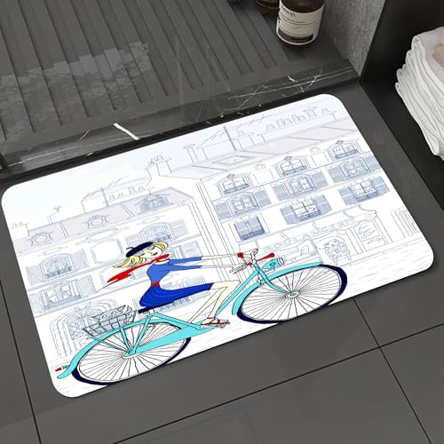KDWJS Badematte rutschfest Super Absorbierende Badezimmerteppich,Waschbar Duschvorleger,Badewannen undBadezimmer,Vektor-Illustration Einer Frau, die in Paris Fahrrad fährt,40x60 cm KDWJS Badematte rutschfest Super Absorbierende Badezimmerteppich,Waschbar Duschvorleger,Badewannen undBadezimmer,Vektor-Illustration Einer Frau, die in Paris Fahrrad fährt,40x60 cm von KDWJS