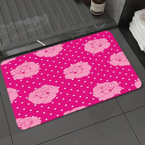KDWJS Badematte rutschfest Super Absorbierende Badezimmerteppich,Waschbar Duschvorleger,Badewannen undBadezimmer,Vektorblumenmuster mit Rosa und Rosen auf süßem bonbonrosa Hintergrund mit w,40x60 cm KDWJS Badematte rutschfest Super Absorbierende Badezimmerteppich,Waschbar Duschvorleger,Badewannen undBadezimmer,Vektorblumenmuster mit Rosa und Rosen auf süßem bonbonrosa Hintergrund mit w,40x60 cm von KDWJS