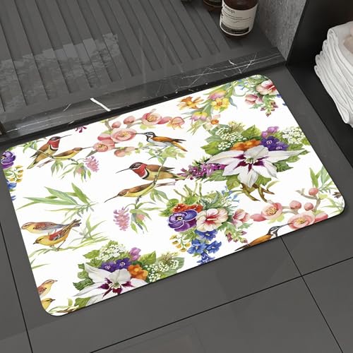 KDWJS Badematte rutschfest Super Absorbierende Badezimmerteppich,Waschbar Duschvorleger,Badewannen undBadezimmer,Vektorillustration eines nahtlosen Blumenmusters mit einem Vogel im Frühling,40x60 cm KDWJS Badematte rutschfest Super Absorbierende Badezimmerteppich,Waschbar Duschvorleger,Badewannen undBadezimmer,Vektorillustration eines nahtlosen Blumenmusters mit einem Vogel im Frühling,40x60 cm von KDWJS