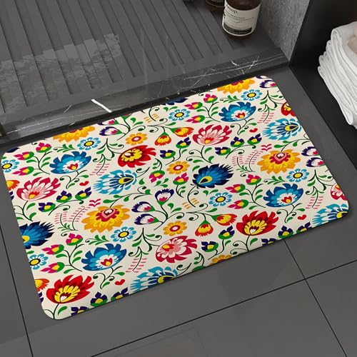KDWJS Badematte rutschfest Super Absorbierende Badezimmerteppich,Waschbar Duschvorleger,Badewannen undBadezimmer,Vektornahtloses Hintergrundmuster. Bunte Blumen mit Gefieder in den Farben O,40x60 cm KDWJS Badematte rutschfest Super Absorbierende Badezimmerteppich,Waschbar Duschvorleger,Badewannen undBadezimmer,Vektornahtloses Hintergrundmuster. Bunte Blumen mit Gefieder in den Farben O,40x60 cm von KDWJS
